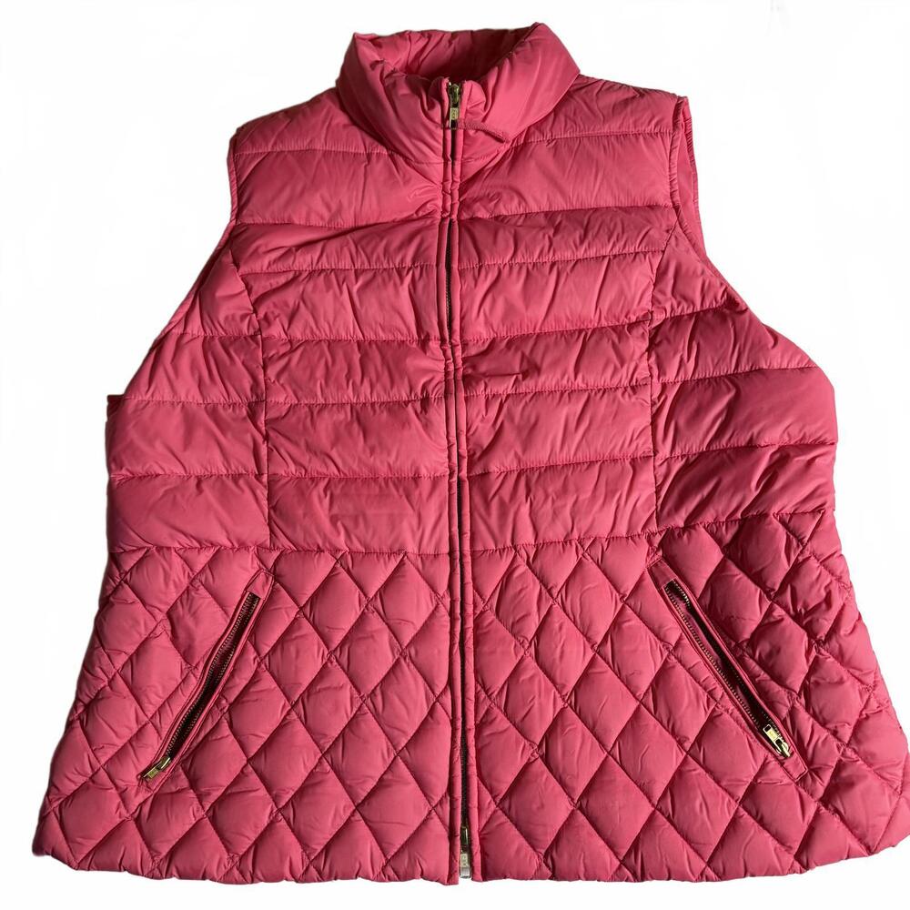 TALBOTS Pink Down Quilted Puffer Vest WOMENS XL Petite. Y2K Preppy CABIN CORE